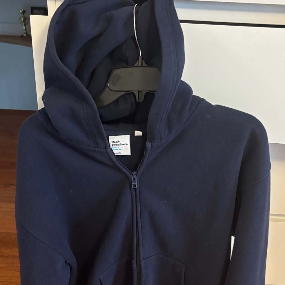 Aritzia Navy Full-Zip Hooded Varsity Jacket